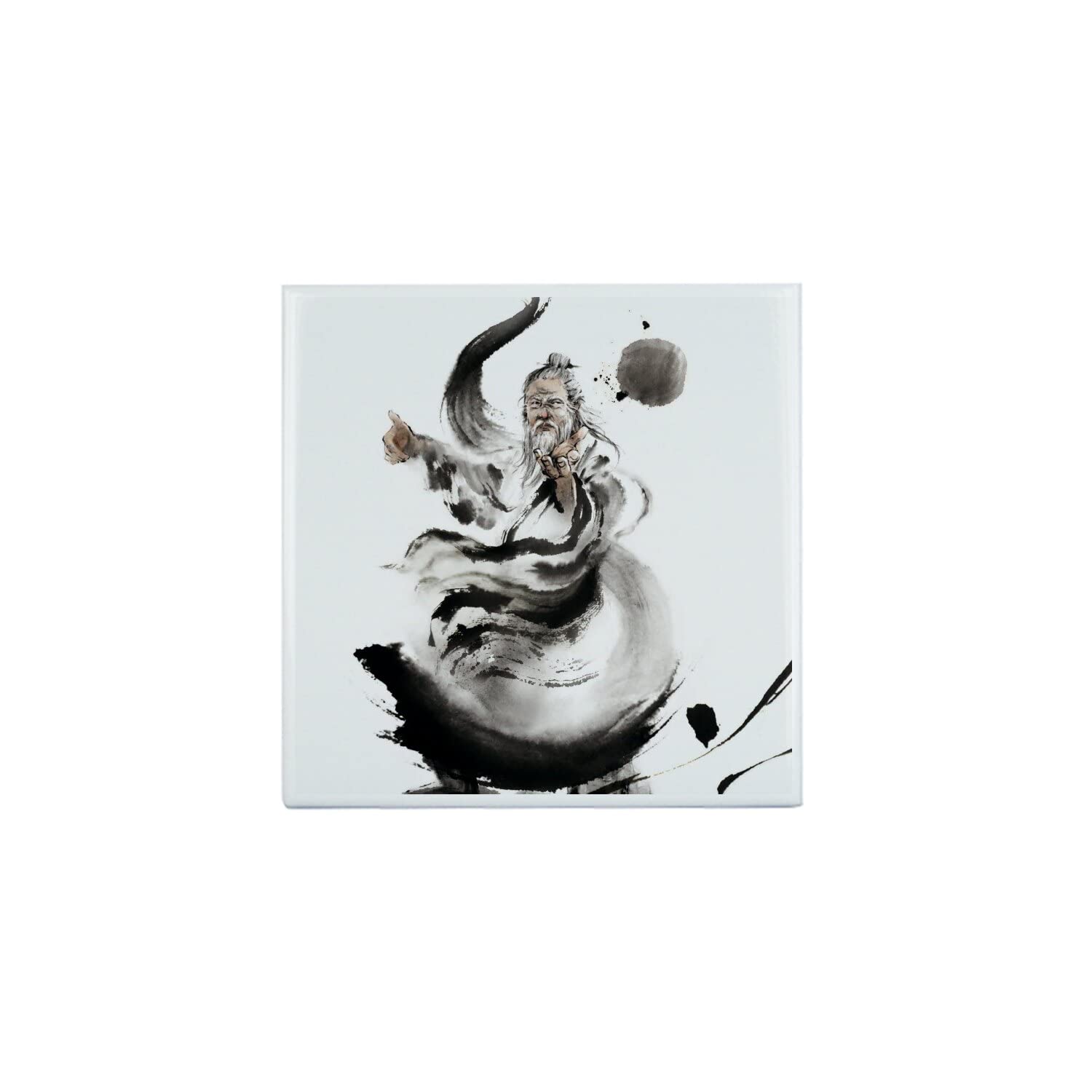Fantastyczna Ceramiczna Płytka Dekoracyjna 10,8 x 10,8 cm - Tai Chi Ilustracja Tusz Chiny Sztuki Martieux Quan Master