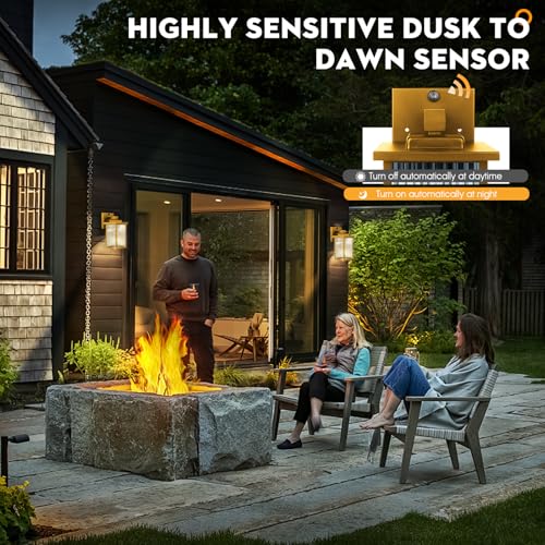 Image of 2 Pack Dusk to Dawn Outdoor Lighting, Waterproof Outdoor Porch Light with Tempered Glass, Outdoor Light Fixture for House Exterior Front Door Garage Patio (Gold Color)