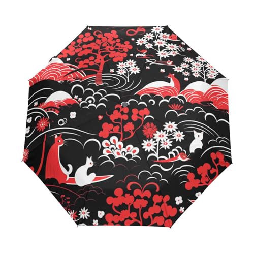 KAAVIYO Repeating Red Flower Pattern Umbrella Windproof Automatic Foldable Umbrells Auto Open Close for Men Women Kids