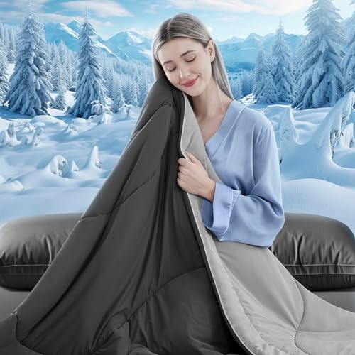 Image of Cooling Comforter King Size, Double-Sided Cooling Blanket for Hot Sleepers & Night Sweats, Arc-Chill Q-Max > 0.4 Breathable Ice Blanket, Lightweight Cold Comforter (108''x90'', Dark Grey)
