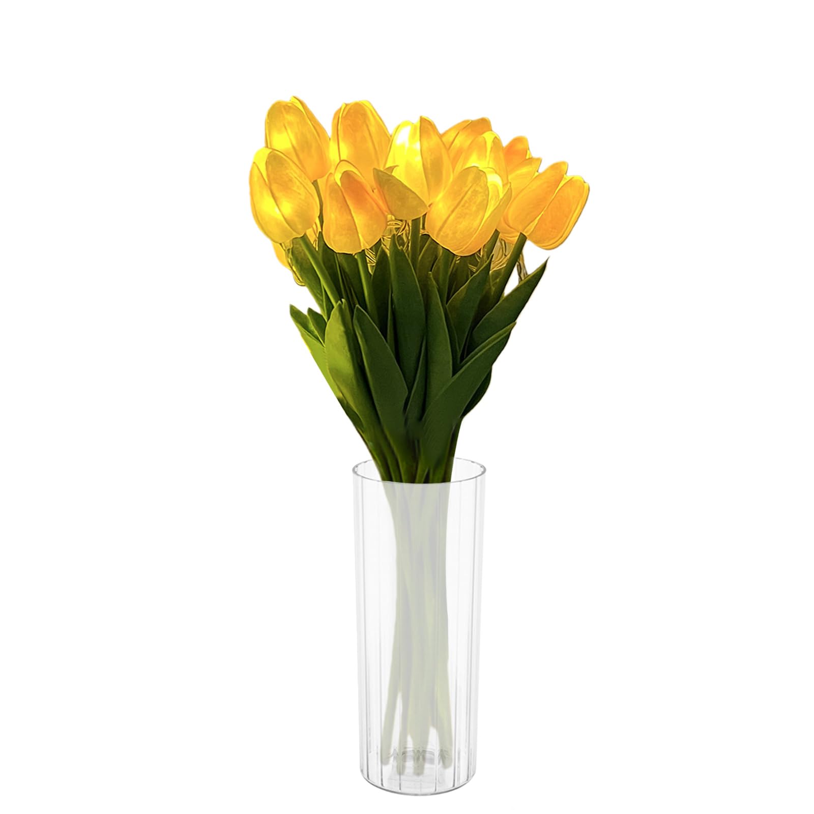 LED Lighted Artificial Flowers Tulip Lamp with Vase Real Touch Tulips Faux Flower Lights for Valentines Day Gift Easter Home Kitchen Wedding Dining Table Decor (Yellow 10Pcs)