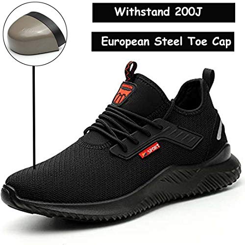 SUADEX Steel Toe Wokr Shoes for Men Women Non-Slip Indestructible Shoes Safety Shoes Construction Shoes with Composite Toe Pure Black