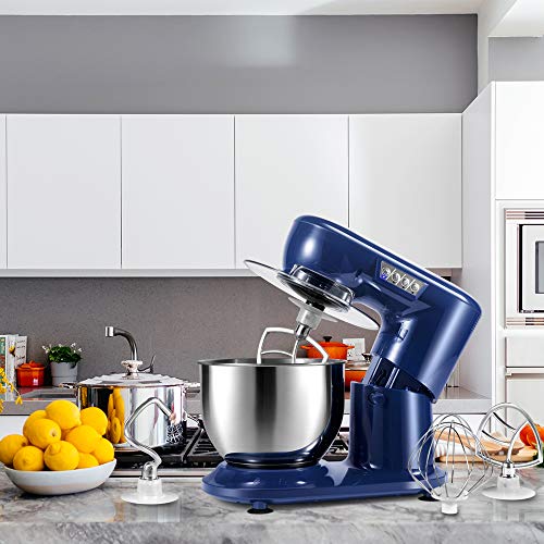 Aifeel Stand Mixer, 800W Electric Kitchen Dough Mixer with 4.3 QT Bowl, Whisk, Dough Hook, Beater, Splash Guard, LED Function Keys (Retro Blue)