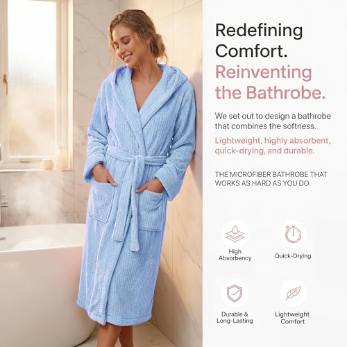 Image of PJGGZ Hooded Bathrobes for Women, Soft Long Towel Robes for Women - Quick Dry yet Warm