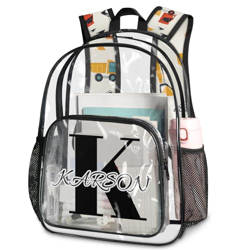 Personalized Excavator Large Clear Backpack Stadium Approved Heavy Duty PVC Plastic Custom Transparent Backpacks See Through Bag with Name