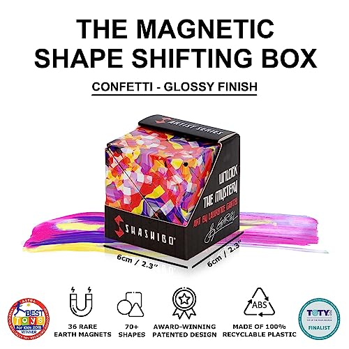 Image of Shashibo Shape Shifting Box - Award-Winning STEM Fidget Toy with Ultra Strong Magnets - Puzzle Cube Transforms Into 100+ Shapes, Perfect Sensory Gift for Kids, Teens, and Adults (Confetti)