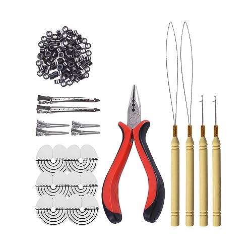 Kit extensions cheveux silicone avec pince à trois trous et enfile-boucle noir
