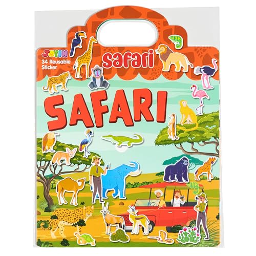 JOYIN Safari Animals Reusable Sticker Book for Toddlers, 3D Sticker Book for Kids 3 4 5, Travel Essentials, Airplane Activity Toys, Crafts Gifts, Birthday Gifts