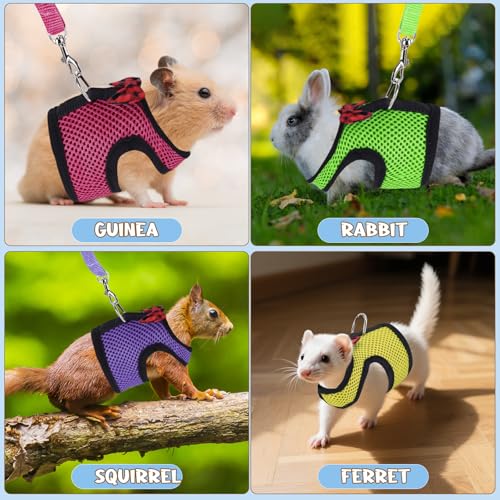 Image of Guinea Pig Harness and Leash, Guinea Pigs Harness, Guinea Pig Leash, Hamster Harness can be Adjusted to Any Size Soft Mesh Harness Leash with Bow for Decoration (2packs)
