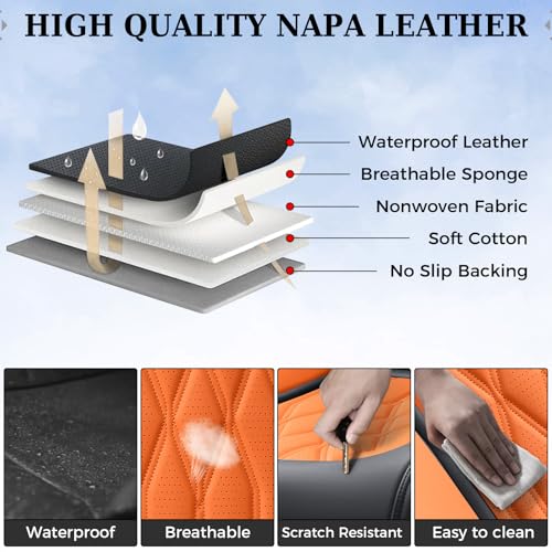 Image of Coverado Front Seat Covers, Car Seat Protector, Waterproof Nappa Leather Cushion, Fit for Most Sedans SUV Pick-up Truck-Black&Orange