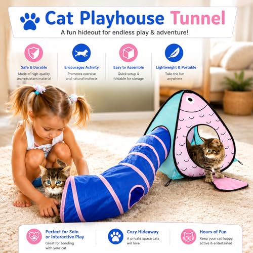 Image of Rypet Cat Toy Tunnel and Cubes Bundle - Interactive Crinkle Collapsible Cat Tube and Foldable Cubes Playground for Kitty, Rabbit, Puppy, Ferret Hiding Hunting and Resting