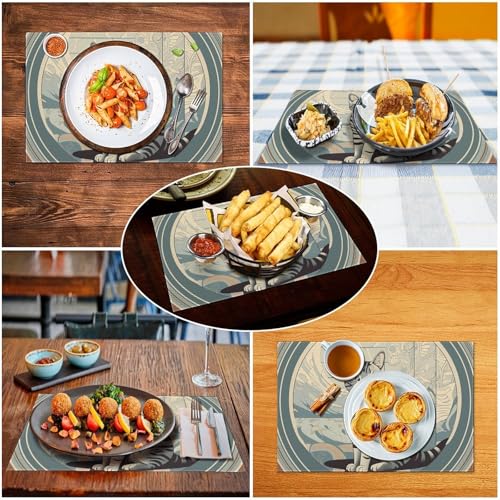 Sets de table chat tabby gris antidérapants pour repas en terrasse et cuisine - 6