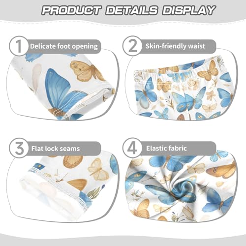 Watercolor Blue Girls' Leggings Toddler Doodles Brown Butterfly Kids Yoga Pants Dance Active Tights 4T3