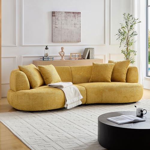 Image of KEIKI 102 inch Curved Oversized Boucle Modular Sectional Sofa with 4 Throw Pillows, Mid-Century 4-Seater Upholstered Corner Plush Comfy Couch, Easy Assembly, for Apartment, Living Room, Yellow