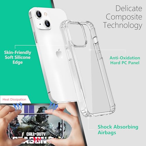 Image of ONES for iPhone 15 Slim Case Clear, [PC + TPU Hybrid][Military-Grade Drop Protection][Anti-Yellowing], Shockproof Silicone Hard Cover for iPhone 15, Transparent Case