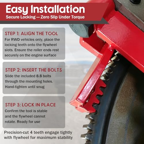 Image of Chelhead Red LS Flywheel Locking Tool Heavy Duty Flexplate Holding Tool Compatible with LS1 LS2 LS3 LS6 LSX Fits 4.8L 5.3L 5.7L 6.0L 6.2L 7.0L Camaro, Corvette, Silverado, Sierra | 8.8 Grade Bolts