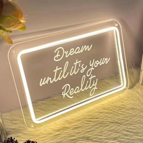 Image of Neon Sign Dream Until It's Your Reality For Wall Decor 3D Art Carving Design Indoor Bedrooms Backdrop Flex Christmas Party Wedding Living Room Birthday Girl Boy Women Gift (Warm White,USB,30x20CM)