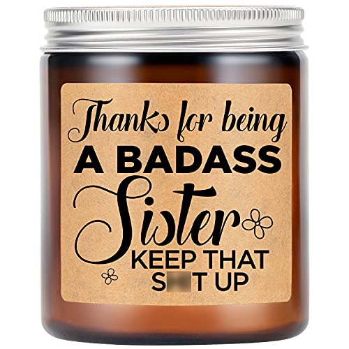 LEADO Lavender Scented Candles - Funny Gifts for Sister, Sister in Law - Sister Gifts from Sister, Brother - Thank You, Christmas, Birthday Gifts for Sister - Soul Sister, Big Sister Gifts, Sisters
