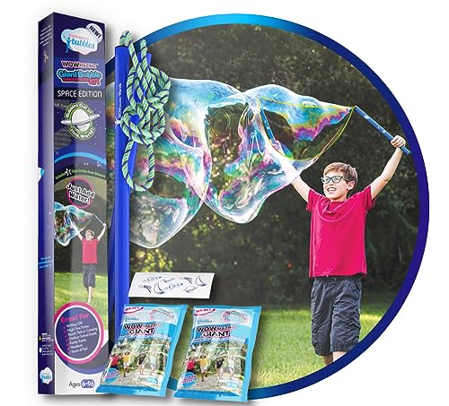 WOWMAZING Giant Bubble Kit: Space - Incl. Wand, 2 Big Bubble Concentrate Pouches and 8 Glow-in-The-Dark Stickers | Outdoor Toy for Kids, Girls | Bubbles Made in The USA - Space Kit