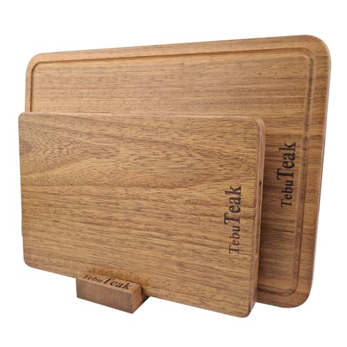 Solid teak wood cutting board set - single piece design