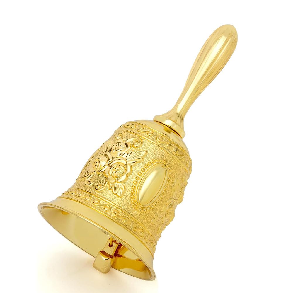 JZS Hand Held Bell, Metail Dinner Bell Wedding Bells, Service Bell Call, Vintage Bell,Gold