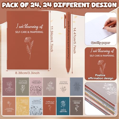 Image of Mooliwe 24 Pcs Positive Affirmation Gift Set Gratitude Notebooks with Pens Small Bags Motivational Encouragement Notepads Daily Affirmations Journal for Women Stress Relief Self Care (Soft)