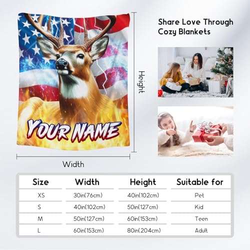 Hunting Gifts for Boys Men - Personalized Deer Blanket with Name - Cool Soft Cozy Throw for Bed - 4 Sizes
