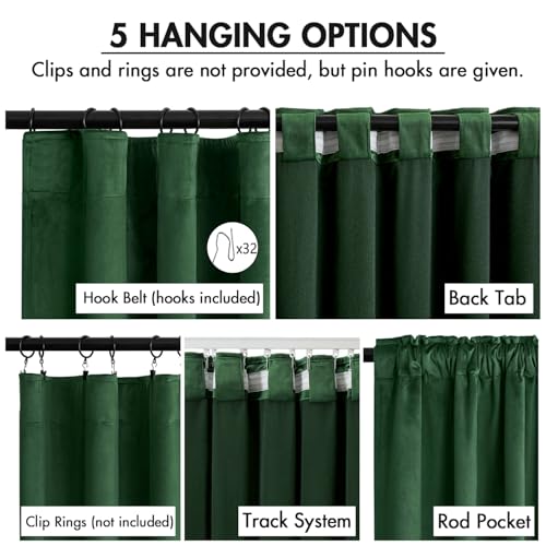 Image of MIULEE Velvet Curtains 50W x 84L 2 Panels Hunter Green Blackout Curtains | Luxury velvet fabric, pinch pleat design, back tab hooks, thermal insulated, blackout light blocking, for living room bedroom