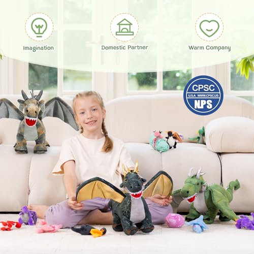 Image of Dragon Plush Toy with 4 Babies, 21.7 inch Stuffed Animal, Dark Green