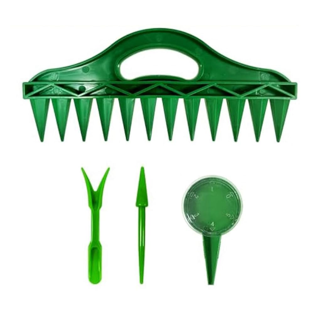Awwertse Green 4Pcs Sowing Seeds Dispenser Set,12 Holes Seed-In Soil Planter+Hand Seed Dispensers+ Seedling Remover+Widger Hole Puncher Easy To Use