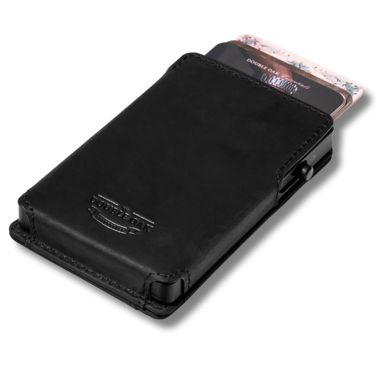 Double Oak Essentials SLIM Leather Pop-up Wallet — Removable Cardholder Design with Locking Mechanism - RFID Blocking, Top Grain Cowhide Leather (