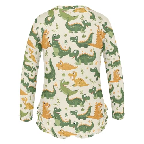 ALAZA Cartoon Green Crocodile Leaf Girls One Piece Swimsuit Long Sleeve Rash Guard Swimsuits UV 50+ Swimwear Zipper3