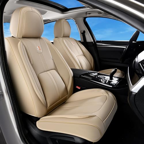 Huidasource Beige Seat Covers Luxury Nappa Leather, Car Seat Cover with Velcro Adjustable, Airbag, Lumbar Support, Cooling&Heating, Automotive Seat Covers Universal Fit for Most Cars SUV Trucks Beige by Huidasource - Used condition - Image 2
