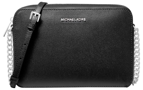 Michael Kors Jet Set Large Crossbody, Silver-Tone Hardware/Black, One Size