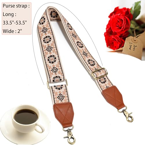 Image of LEMEDE Purse Strap,2 inch Leather End Shoulder Strap Adjustable Replacement,Retro Jacquard Multi-pattern Crossbody Bag Straps