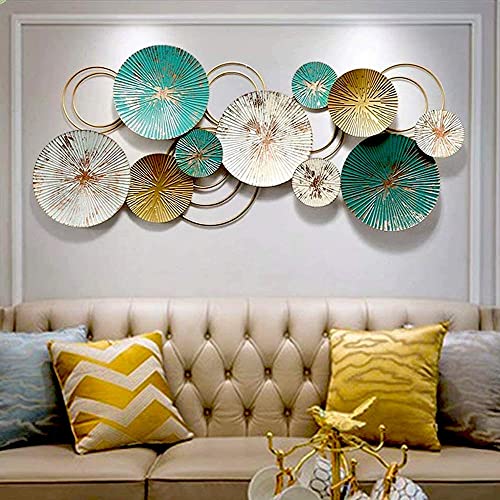 Image of F-RIQA METAL Abstract Metal Disc Wall Art for Living Room - 3D Designer Round Wall Decor with Teal, Gold & Champagne Finish, Luxury Handcrafted Metal Wall Hanging for Home, Bedroom, Hallway & Office
