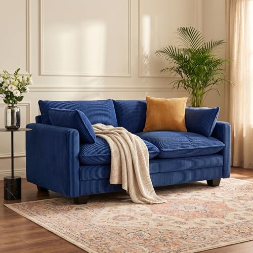 Image of Gizoon 75 inch Small Cloud Loveseat Couches for Living Room, 2 Seater Love Seat Sofa with Comfy Deep Seat, Small Washable Couches with Removable Corduroy Cover for Apartment, Blue