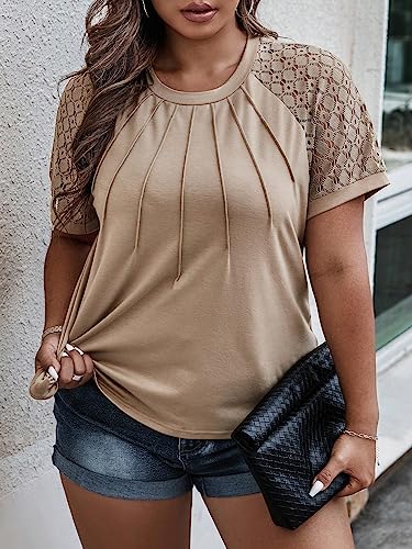 SOLY HUX Women's Plus Size Contrast Lace Short Sleeve Tee Round Neck Summer T Shirt Tops4