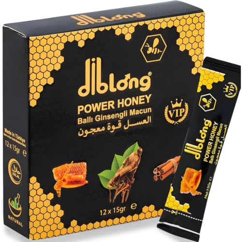 Diblong Natural Herbal Honey – Pack of 12 Sachets x 15g – Honey with Ginseng, Maca & Royal Jelly – Made in Turkey
