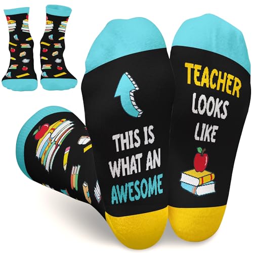FOURSTUFF Teacher Socks - Funny Teacher Gifts for Men Women Male Female - Math History Pe English Art Science Music Teachers Appreciation Gifts - Christmas Holiday Funny Socks for Teachers