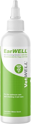 VetWELL Ear Cleaner for Dogs and Cats – Otic Rinse for Infections and Controlling Ear Infections and Odor in Pets – 8 oz (Cucumber Melon)