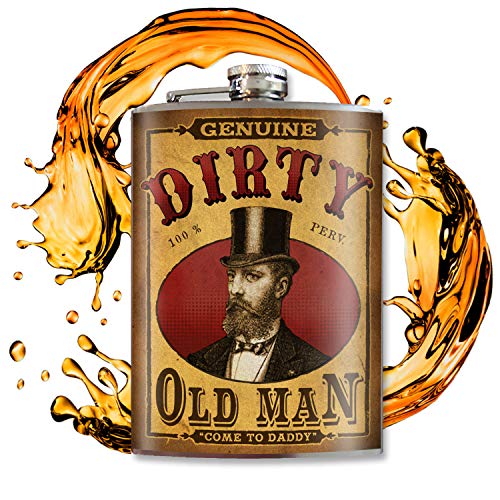 Dirty Old Man - 8oz Flasks For Liquor For Men - Stainless Steel Flask - Groomsmen Gifts - Whiskey Flask Funny - Alcohol Flask For Men - Funny Flask - Hip Flask - Fathers Day Gifts - Trixie And Milo