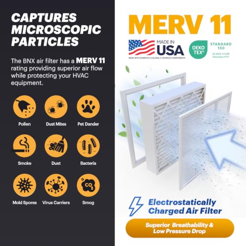 Image of BNX TruFilter 16x20x4 (15.5'' x 19.5'' x 3.63'' Slim Fit) MERV 11 Air Filter 2-Pack - MADE IN USA - Air Conditioner Furnace Filters HVAC AC Furnace Filters for Allergy Dust, Pet, Mold, MPR 1200 FPR 7