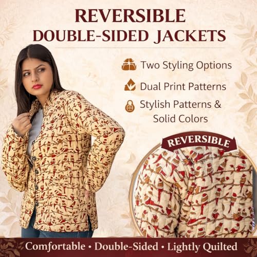 Image of Jackets for women | Cotton Quilted Reversible Short Jacket | Double Sided Warm Outerwear Coat for women |Jacket for women winter wear