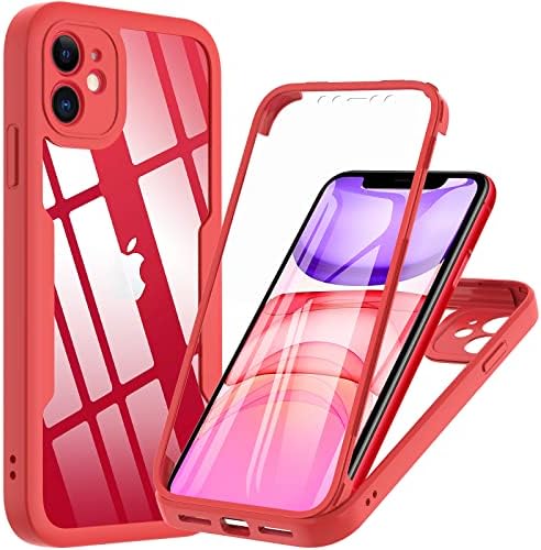 OWKEY for iPhone 11 Case 6.1 inch, 360 Degree Full Body Protective iPhone 11 Cases with Built-in Screen Protector Heavy Duty Protection Shockproof Cover for Women Girls for iPhone 11 (Red)