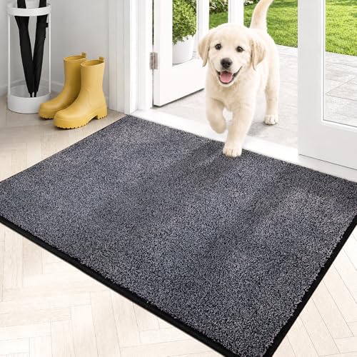 PURRUGS Dirt Trapping Door Mat 24' x 35.5', Non-Slip Machine Washable Entryway Rug, Dog Doormat, Indoor Front Door Mat, Super Absorbent Entry Rug for Muddy Shoes & Paws, Bluish Grey-Black