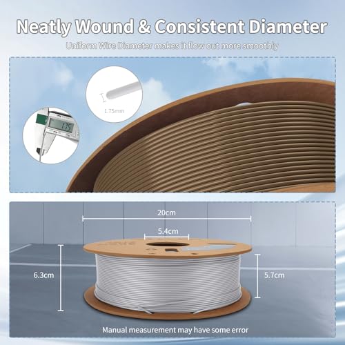 Image of 3DHoJor 3D Printing Filament Basic PLA Filament Bundle 1.75mm Cardboard Spool Dimensional Accuracy + /- 0.03 mm Fit Most 3D FDM Printer 1KG*2 spools-Brown+Concrete Grey