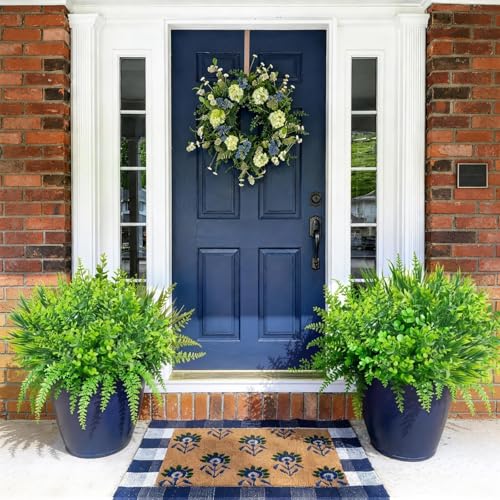 Image of Fake Outdoor Greenery Fake Green Plant Plastic Faux Greenery Stems 24PCS | UV Resistant Mixed Fern Boxwood Monkey Grass for Outdoor Planter Window Box Kitchen Home Decor Indoor