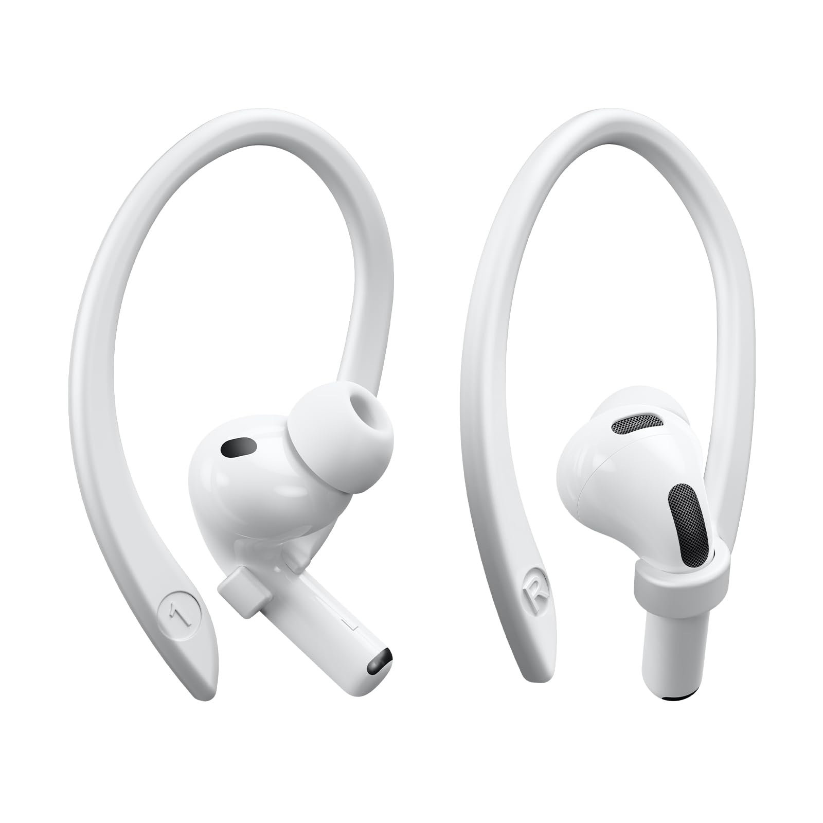 2 Pairs Ear Hooks Compatible with AirPods Pro 3/2/1, AirPods 1/2/3, [M & L Size Pairs] Upgraded Full Button Access Ear Hooks for AirPods 1, 2, 3, 4,Pro, Pro 2, Pro 3 - White