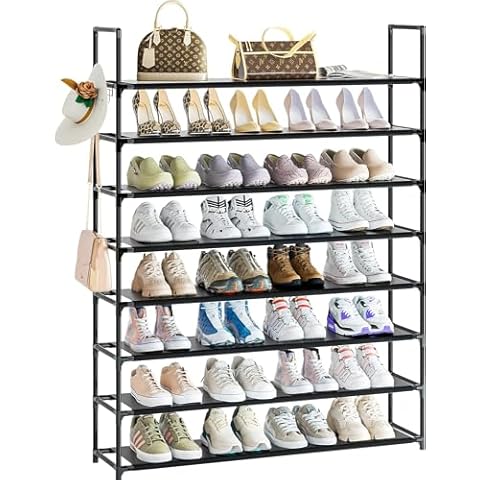 OYREL 8 Tier Shoe Rack with Side Bag Cover